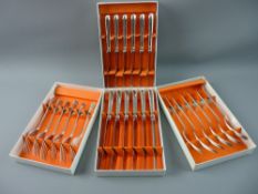 A TWENTY FOUR PIECE SET OF SILVER/PART SILVER CUTLERY contained in four boxes - six dinner forks, 13