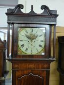 A GEORGIAN INLAID MAHOGANY LONGCASE CLOCK by W Holgate, Wigan, the hood with broken swan neck