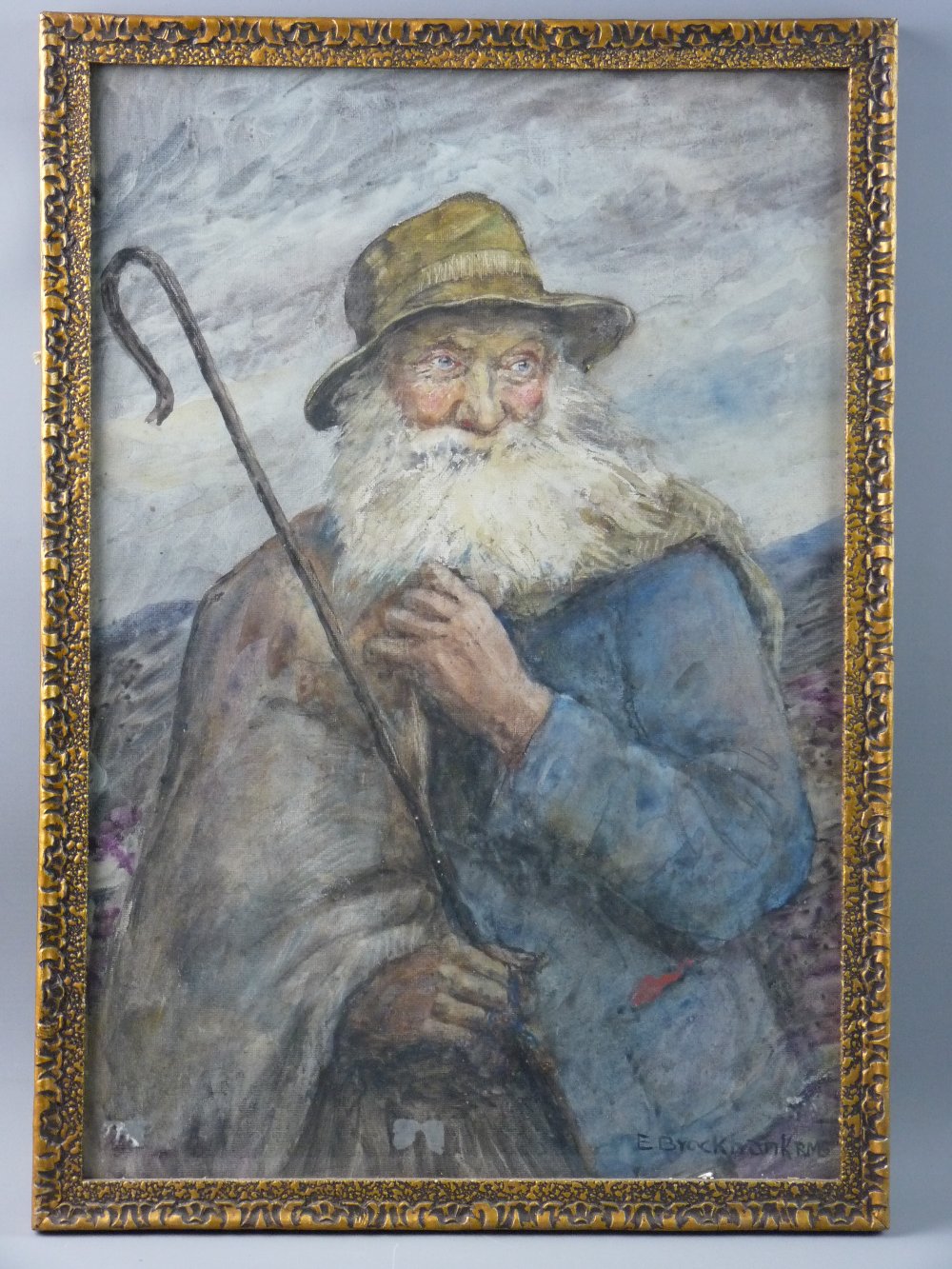 ELIZABETH BROCKBANK watercolour - 'Old Ike' the iconic Cumbrian shepherd, 50 x 34 cms