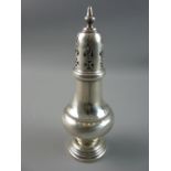 A HALLMARKED SILVER SUGAR SIFTER, 19 cms high, Birmingham 1911, 3.6 troy ozs