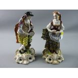 A PAIR OF 19th CENTURY DERBY STYLE FIGURES 'The Idyllic Musicians', the man with tambour and horn,