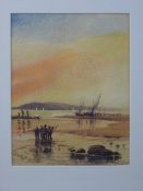 CHARLES STUART watercolour - beach scene with numerous figures and boats, signed and dated 1872,