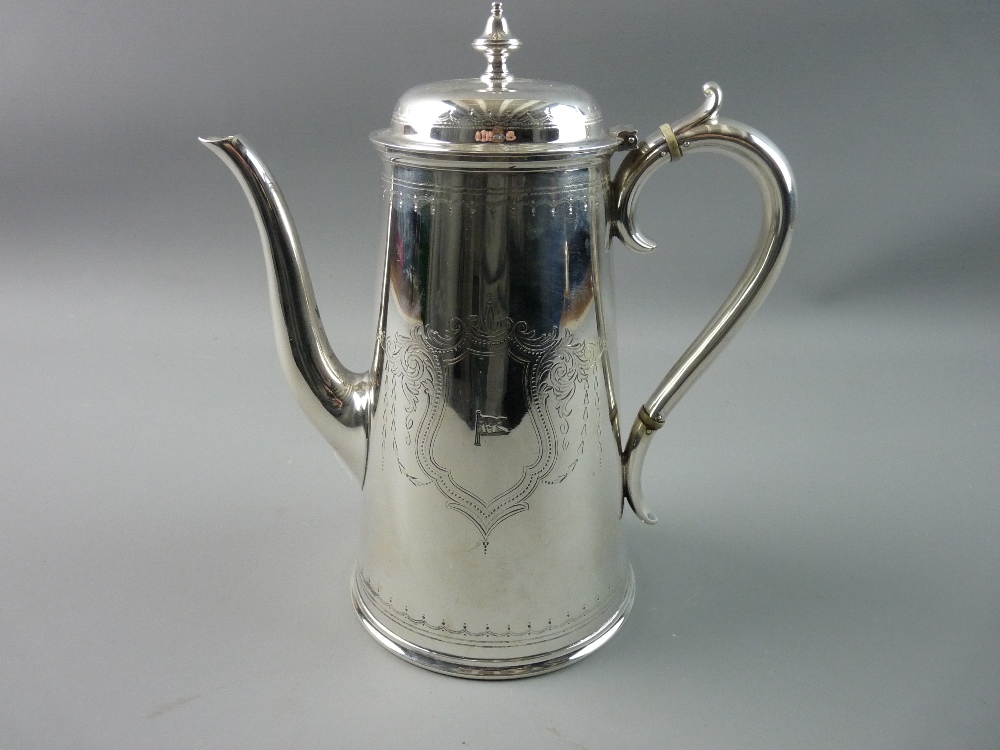 A CUNARD WHITE STAR LINE ELECTROPLATED COFFEE POT, the 25 cms high pot with knopped lid and scroll