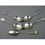 A SET OF FIVE FIDDLE PATTERNED SILVER SERVING SPOONS, all initialled 'R', 6.8 troy ozs, Sheffield