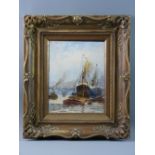 C H CLAYTON oil on board - busy river scene with boats and bridge, signed and with title label verso