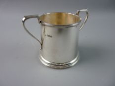 A PLAIN SILVER MUG of slightly tapered form with twin handles, 5.5 troy ozs, Sheffield 1927 by James