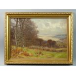 JOSIAH CLINTON JONES oil on board - wooded landscape with distant coast, signed, 26 x 37 cms