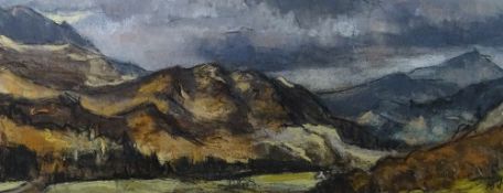 ALED PRICHARD JONES pastel - Snowdonia mountain scape, Lliwedd and Dinas Emrys, signed with initials