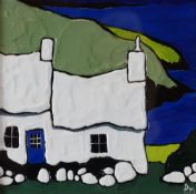 PETER MORGAN acrylic - Welsh cottage, signed with initials and entitled verso 'Back Door, Penporth
