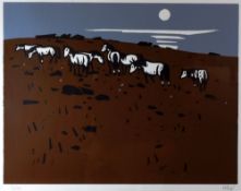 SIR KYFFIN WILLIAMS RA limited edition (8/100) woodcut print - ponies on a hillside and the rising