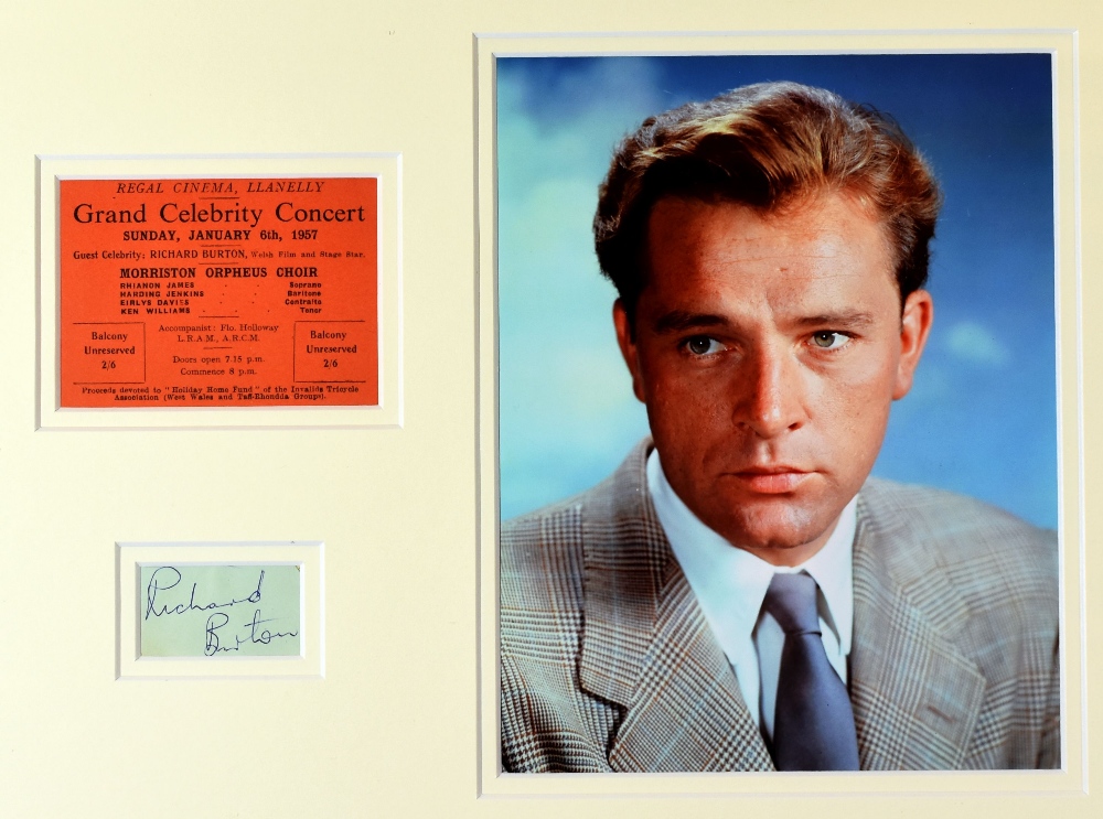 RICHARD BURTON AUTOGRAPH on paper, framed together with a colour portrait photograph of the actor