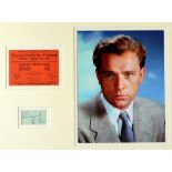 RICHARD BURTON AUTOGRAPH on paper, framed together with a colour portrait photograph of the actor