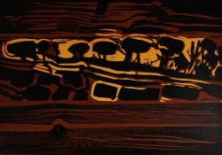 BERT ISAACS limited edition (28/100) woodcut - entitled 'Wood Edge' 24 x 30cms