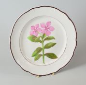 A NANTGARW PORCELAIN PLATE DECORATED BY THOMAS PARDOE having a lobed border with chocolate rim,