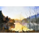 DAVID GROSVENOR watercolour - misty lake scene, signed and entitled verso 'Llyn Hafod y Llyn' and