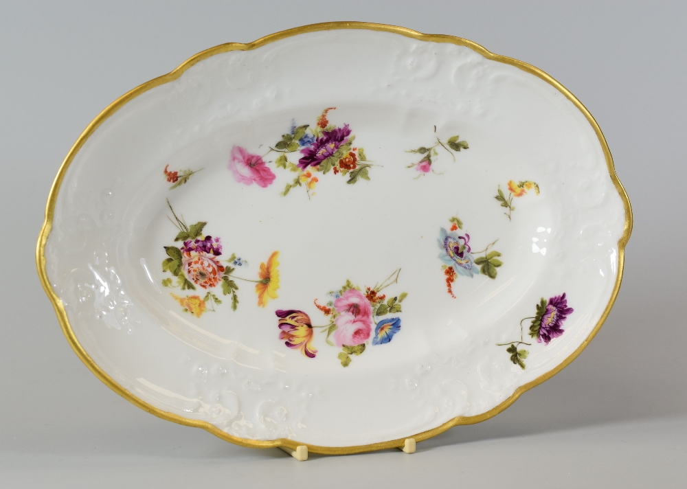 A NANTGARW PORCELAIN OVAL DISH FROM THE DUKE OF NEWCASTLE SERVICE of lobed form with moulded