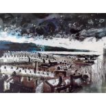 JOHN PIPER colour print (believed Gregynog Press) - rows of terraced houses and headland 'Swansea