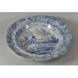 SWANSEA CAMBRIAN POTTERY LARGE RARE BOWL in the blue and white 'Gate House' transfer with cattle and