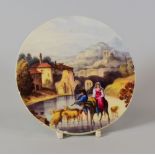 A NANTGARW PORCELAIN CIRCULAR PLAQUE painted with a Grand Tour type Italianate landscape featuring a
