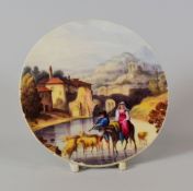 A NANTGARW PORCELAIN CIRCULAR PLAQUE painted with a Grand Tour type Italianate landscape featuring a