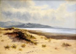 DANIEL SHERRIN oil on canvas - Conwy estuary with dunes and the Carneddau mountain range,