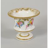 A RARE NANTGARW PORCELAIN BELL SHAPED MINIATURE VASE of pedestal form with flared rim and