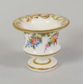 A RARE NANTGARW PORCELAIN BELL SHAPED MINIATURE VASE of pedestal form with flared rim and