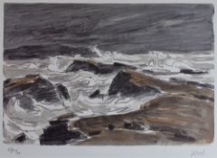 SIR KYFFIN WILLIAMS RA artist's proof (11/XV) coloured print - stormy coastal scene at Trearddur