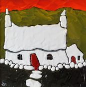 PETER MORGAN acrylic - detached Welsh white washed cottage signed with initials and entitled