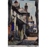 WILL EVANS mixed media - narrow old Cornish street, entitled 'St Ives' signed and dated 1957, 21 x