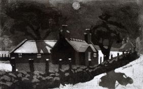 PAUL GREER artist's proof etching - entitled 'Moonlight Cottage', signed and dated 2015, 23 x 32cms