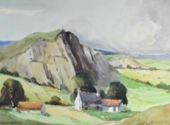 EDWARD WILLIAMS watercolour - Welsh landscape with farmstead, signed, 27 x 37cms