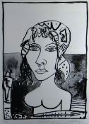 JOHN BELLANY limited edition (10/20) monochrome lithograph - portrait, entitled 'Celtic Maiden',