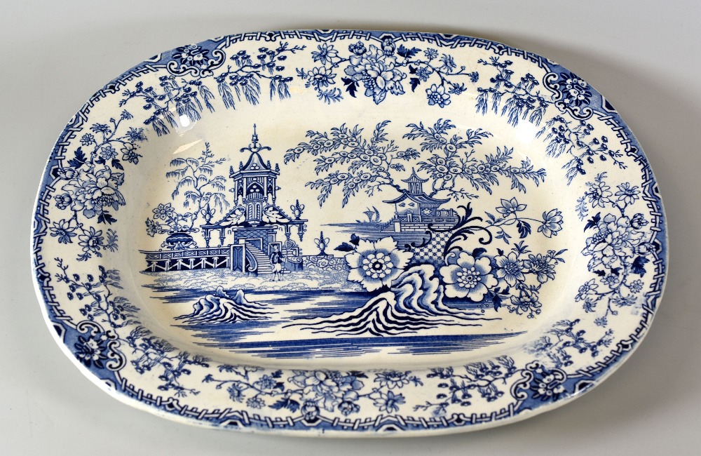 A SWANSEA 'COLANDINE' MEAT PLATTER with blue and white transfer scene, 40cms wide