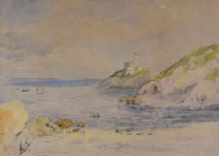 EDMUND GILL watercolour - coastal scene with vessels, entitled 'The Mumbles Light House 1867',