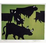 SIR KYFFIN WILLIAMS RA limited edition (49/150) print - herd of Welsh Black cattle on green
