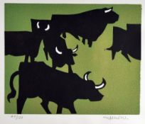 SIR KYFFIN WILLIAMS RA limited edition (49/150) print - herd of Welsh Black cattle on green