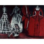 SHANI RHYS JAMES limited edition (8/50) lithograph - self-portrait seated amongst Victorian dresses,