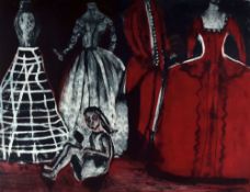SHANI RHYS JAMES limited edition (8/50) lithograph - self-portrait seated amongst Victorian dresses,
