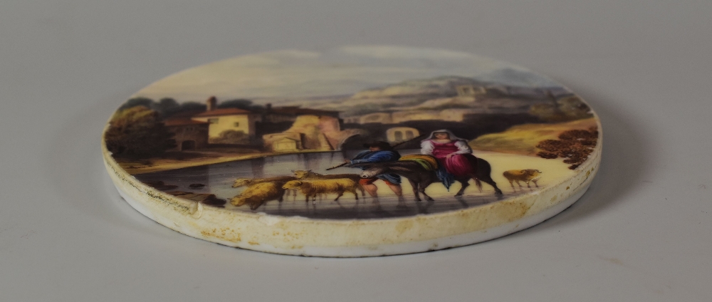 A NANTGARW PORCELAIN CIRCULAR PLAQUE painted with a Grand Tour type Italianate landscape featuring a - Image 2 of 2