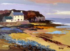 DONALD MCINTYRE acrylic - cottage on coast, entitled verso 'House by the Sea No.4', signed with