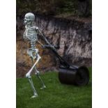 WILFRED PRITCHARD bronze and iron with original garden roller - unique dark humour sculpture of a