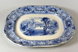 LLANELLY POTTERY 'MILAN' PLATTER in transfer blue and white, having a floral border and exotic