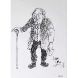 SIR KYFFIN WILLIAMS RA print - the artist's 80th birthday card featuring a caricature self-
