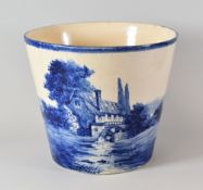 A RARE LLANELLY POTTERY JARDINIERE painted all round in blue by Samuel W Shufflebotham with a