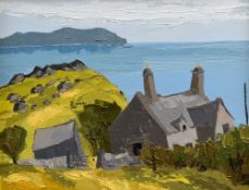 WYNNE JENKINS oil on canvas - North Wales coastal scene with farmstead, signed and entitled verso,