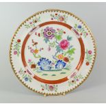 A SWANSEA PORCELAIN FAMILLE ROSE PLATE of circular, slightly lobed form, decorated with sprigs of