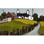 STEPHEN JOHN OWEN oil on card - Welsh cottage and lane, entitled verso 'Pen Lon', signed with