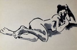 JOSEF HERMAN colourwash - life-study of a reclining lady, 16 x 24cms