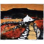 WILF ROBERTS limited edition (34/50) Curwen lithograph - Anglesey landscape with cottages and